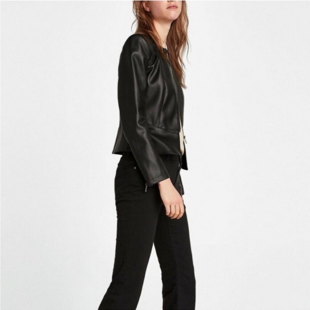 Zara Faux Leather Peplum Jacket Black